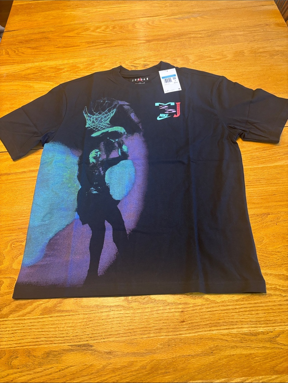 Nike Black Jordan T-Shirt with Purple & Teal Dunk Graphic NWT - Picture 5 of 9
